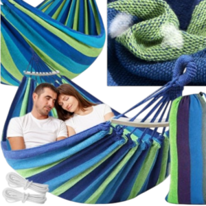 Hamak dwuosobowy 250x150 z drążkiem drewnianym