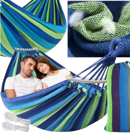 Hamak dwuosobowy 250x150 z drążkiem drewnianym