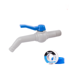 Kran 45° 1/2'' na wąż 19mm,dł. 17cm, z taśmą PTFE - zestaw