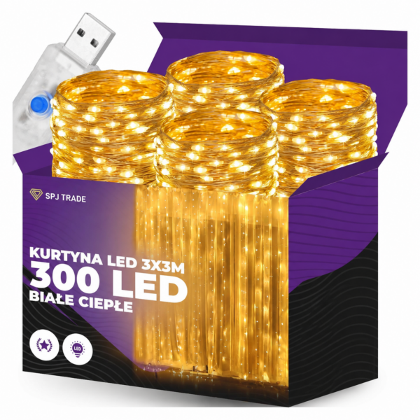 KURTYNA LED 3x3 CIEPŁY BIAŁY