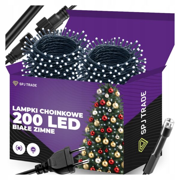 LAMPKI CHOINKOWE 200 LED ZIMNE BIAŁE