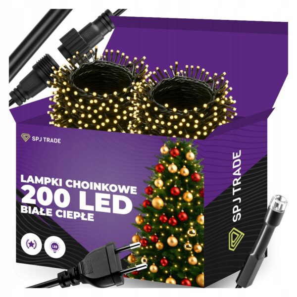 LAMPKI CHOINKOWE 200 LED CIEPŁE BIAŁY