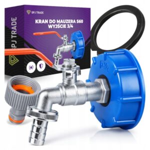 Kran z wyjściem GZ 3/4" wtyk na wąż 1/2" nakrętka i nypel
