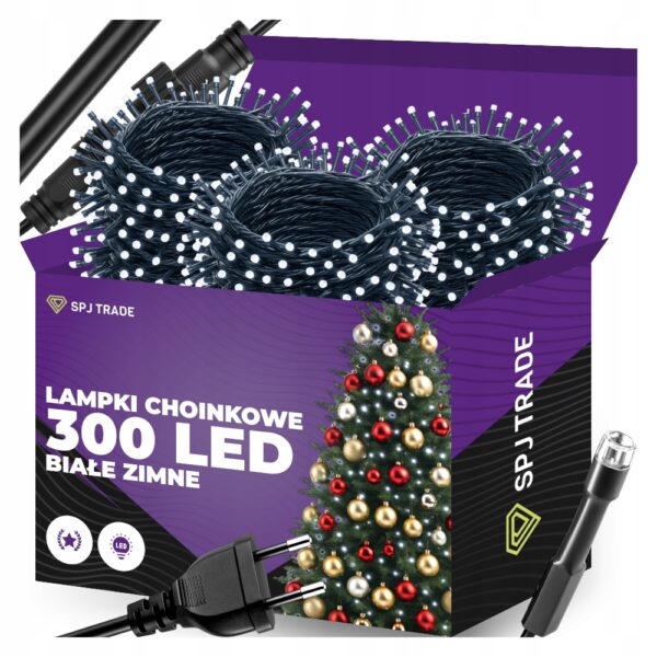 LAMPKI CHOINKOWE 300 LED ZIMNE BIAŁE